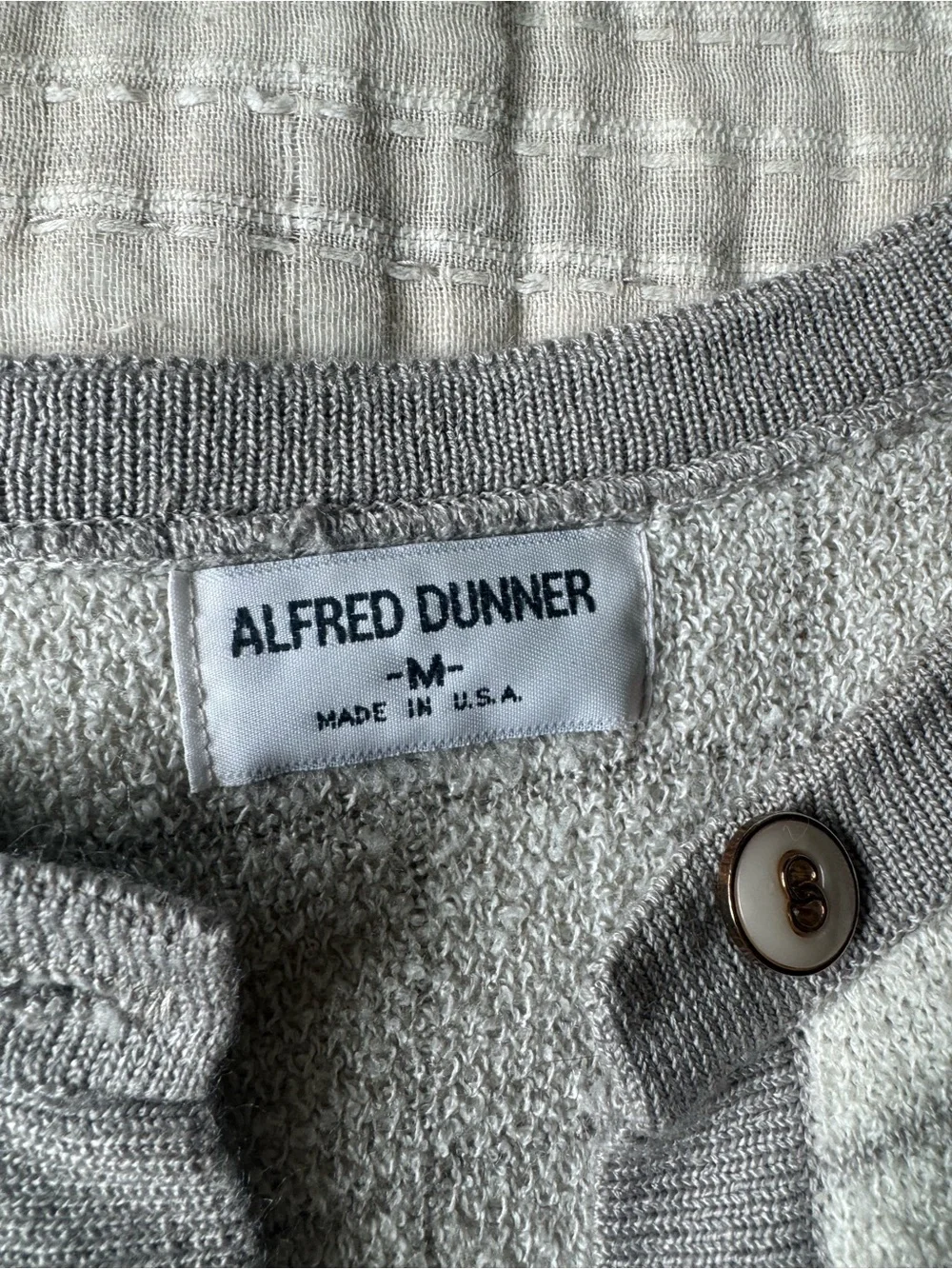 Alfred Dunner Cream and Gray Grid Short-Sleeve Button Cardigan